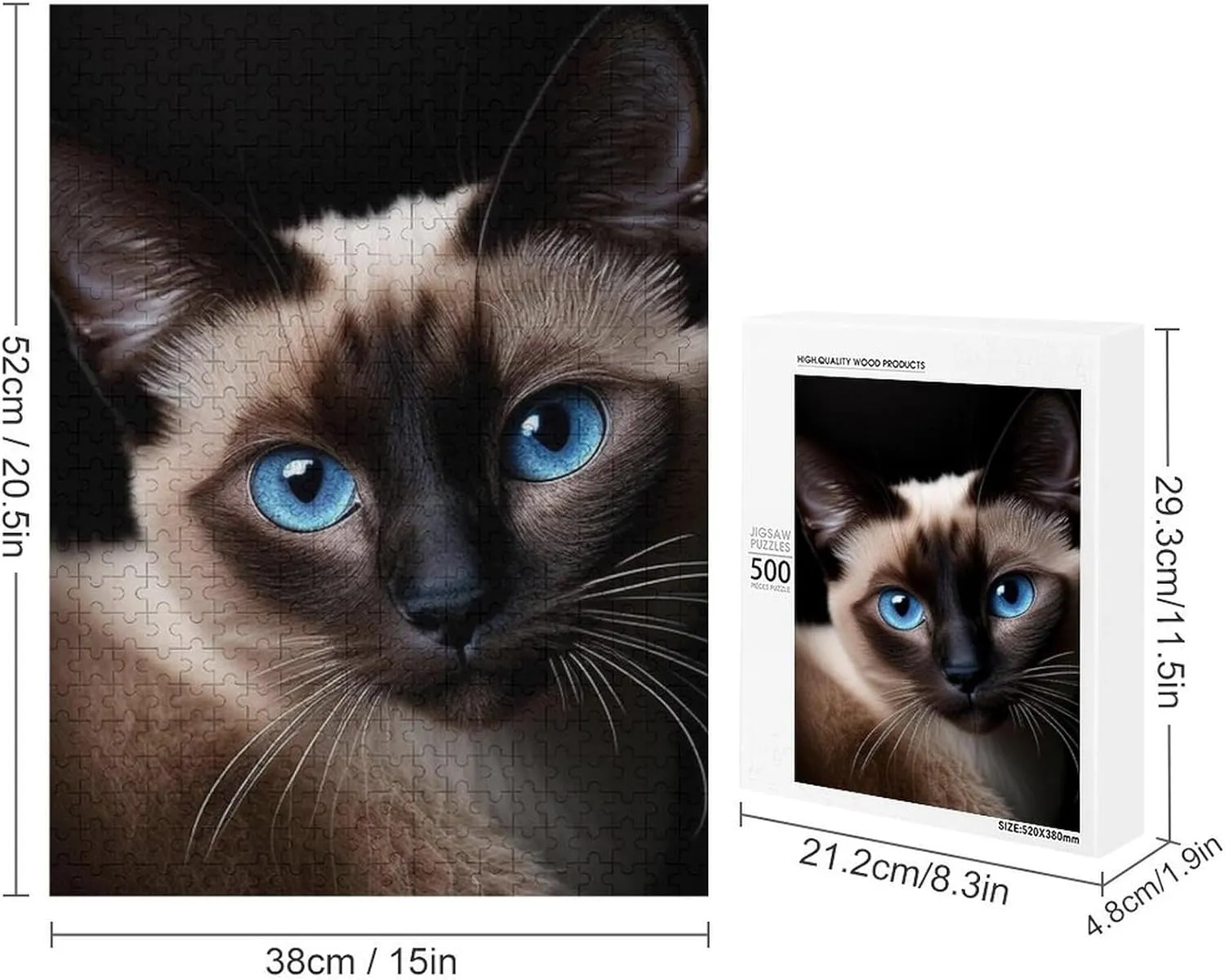 Jigsaw Puzzle 500 Pieces Puzzle for Adults, Cute Siamese cat Minimalist Style Puzzle Puzzle Game, Puzzle Toys Wonderful Puzzle Gifts and Birthday Gift