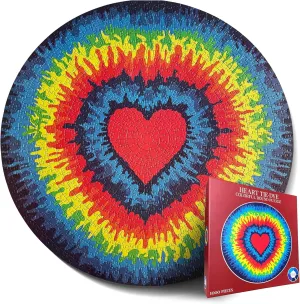 Jigsaw Puzzles for Adults 1000 Pieces Hard Puzzles for Adults and Kids - Unique Toy Round Colorful Rainbow Adult Puzzles - Difficult Near Impossible Puzzle Retro Tie Dye Heart by Spyglass Puzzles