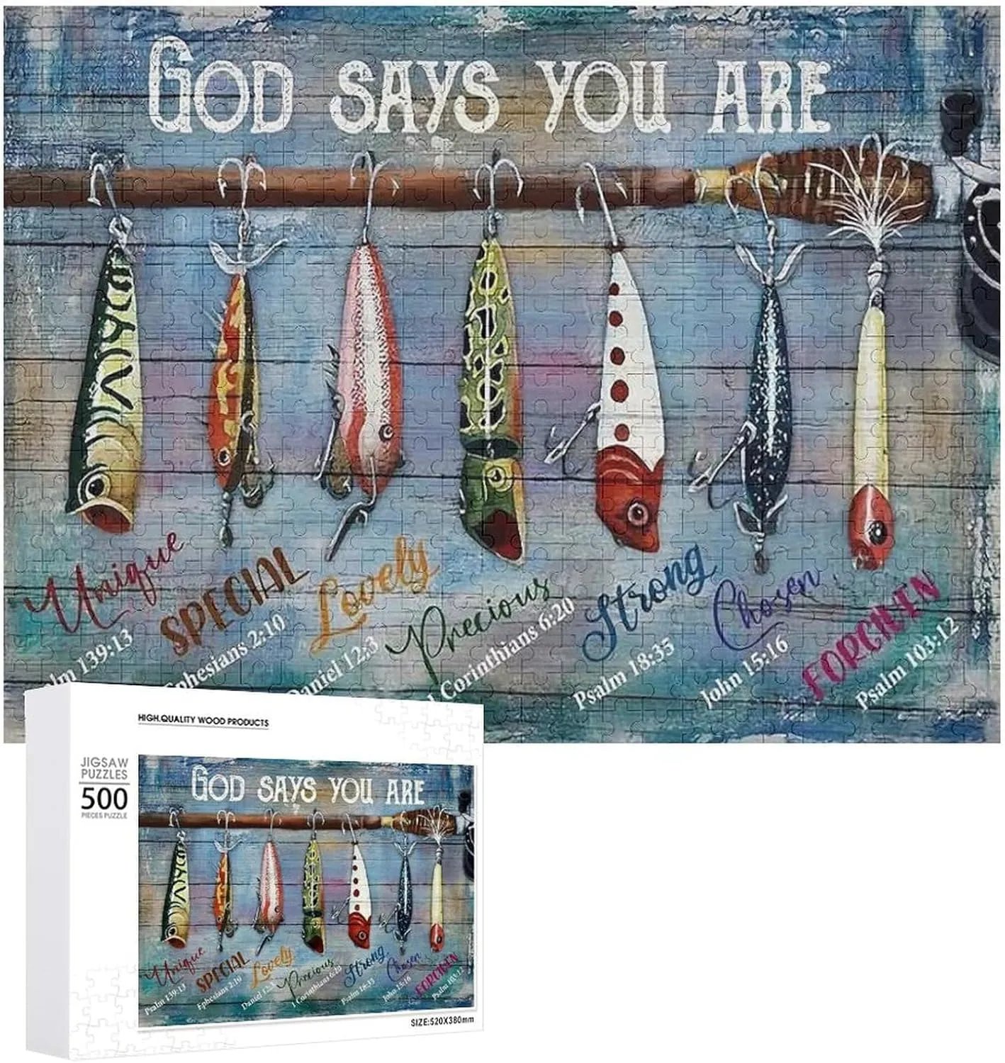 Jigsaw Puzzles for Adults Puzzle-Fishing Bait - God Says You Are-500 Pieces Jigsaw Puzzles Props for Adolescent Children Educational Game Toys DIY Collectibles Modern Home Decoration