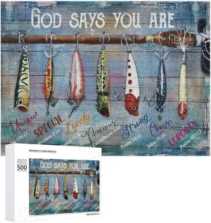 Jigsaw Puzzles for Adults Puzzle-Fishing Bait - God Says You Are-500 Pieces Jigsaw Puzzles Props for Adolescent Children Educational Game Toys DIY Collectibles Modern Home Decoration