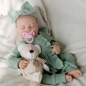 Jirachi Lifelike Reborn Baby Dolls, 18 Inch Real Life Soft Body Sleeping Newborn Baby, Realistic Reborn Baby Girl with Toy Accessories for Girls Green