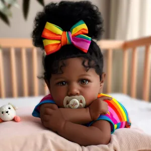 JIZHI Reborn Baby Dolls Black with Lifelike Soft Body African American Realistic-Newborn Girl Doll 22 Inch Best Birthday Gift Set and Toy Accessories Gift for Kids Age 3