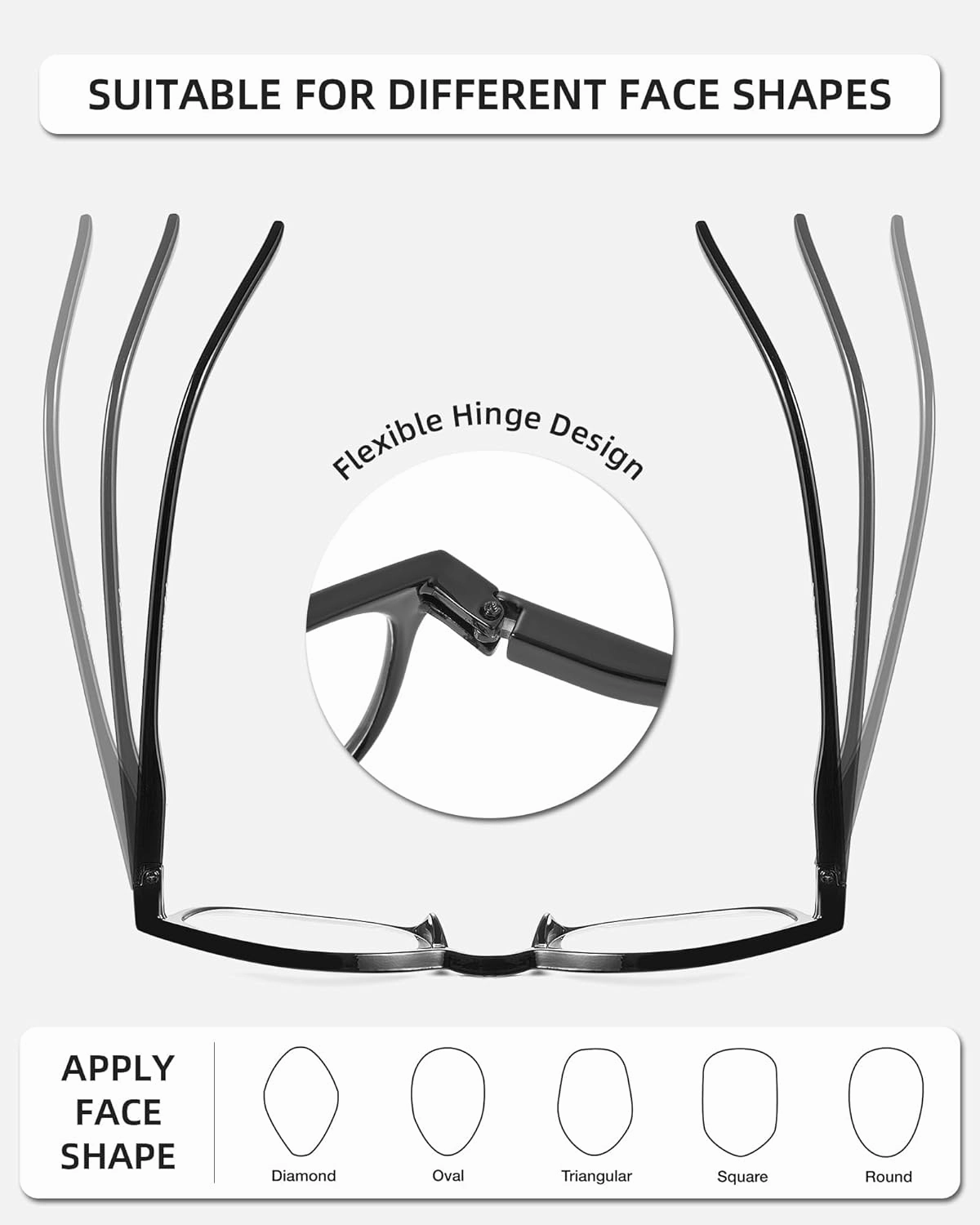 JM 4 Pack Square Reading Glasses, Spring Hinge Readers for Men Women, Mxied Color  1.0