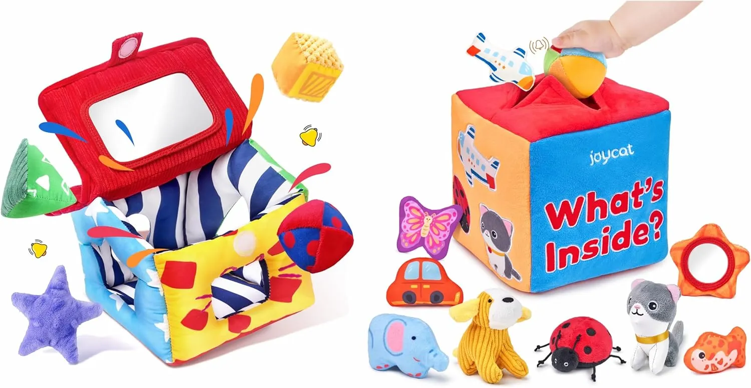 JoyCat Baby Toys 6-12 Months - Mystery Soft Box with 10 Sensory Objects Baby Toys 6-12 Months, Soft Shape Sorter Toy
