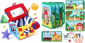 JoyCat Farm Busy Book Baby Toys 6-12 Months, Soft Shape Sorter Toy with 4 Fabric Shapes, Infant Sensory Toy for 0-6 3-6 12-18 Months, Baby Shower Birthday Gift Boy Girl