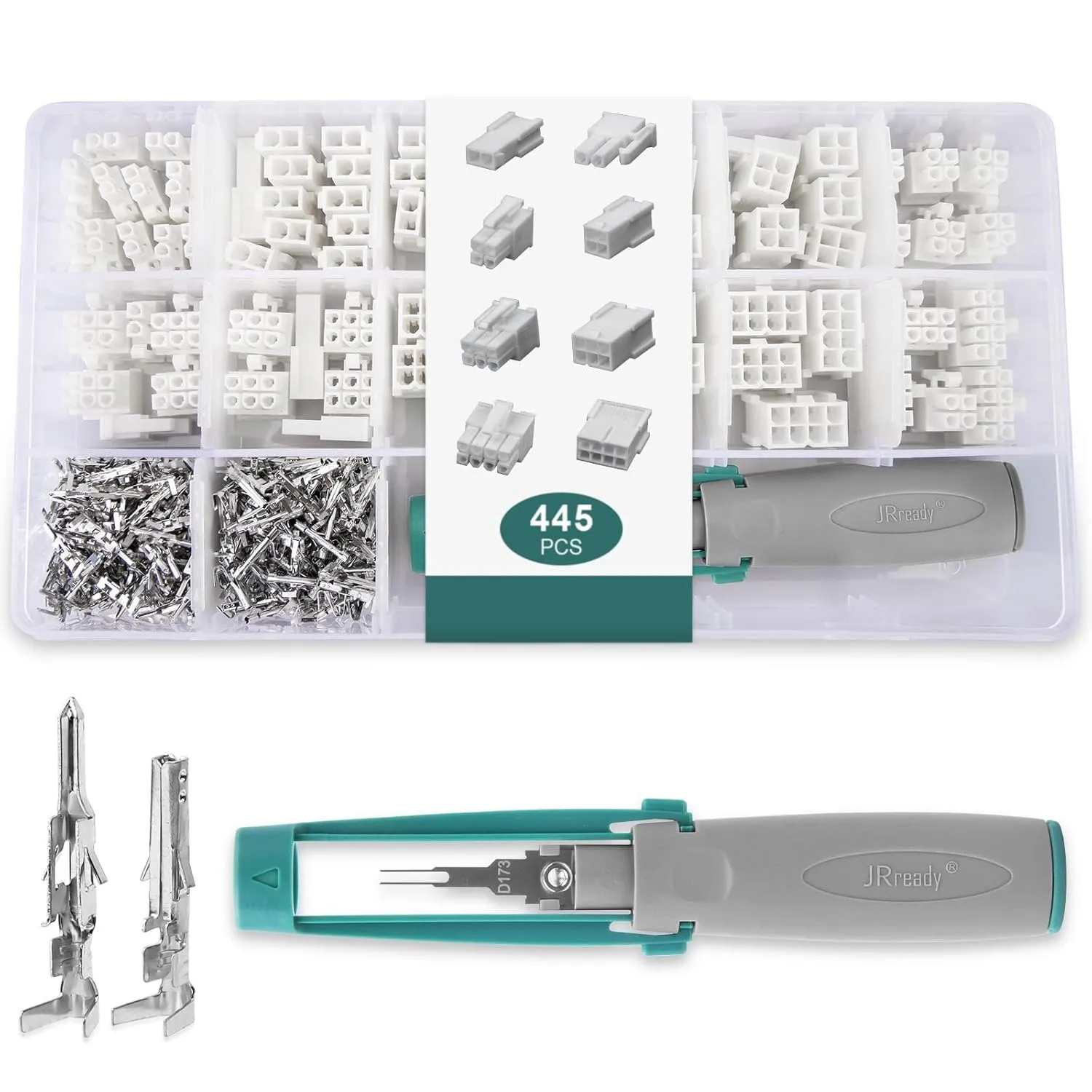 JRready ST6490 Dual Row 2 4 6 8 Pin Connector kit,w/Terminal Pin 18-24 AWG,Molex Extraction Tool,Compatible with Molex Mini-Fit Jr. Connector,4.2mm Pitch,Free Hanging