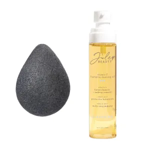 Julep Beauty Konjac Charcoal Sponge   Vitamin E Hydrating Cleansing Oil - 2 Pack - For Gentle Exfoliating and Calm Skin - Makeup Remover