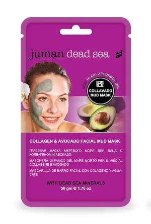 JUMAN Collagen & Avocado Face Mask | Enriched with Dead Sea Minerals | Minimizes Pores & Reduces Excess Oils | Dead Sea Mud Mask | 50g (Pack of 1)