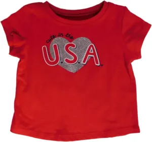 Jumping Beans Infant Girls Red Cute in USA Glitter Heart Patriotic Tee Shirt 18m