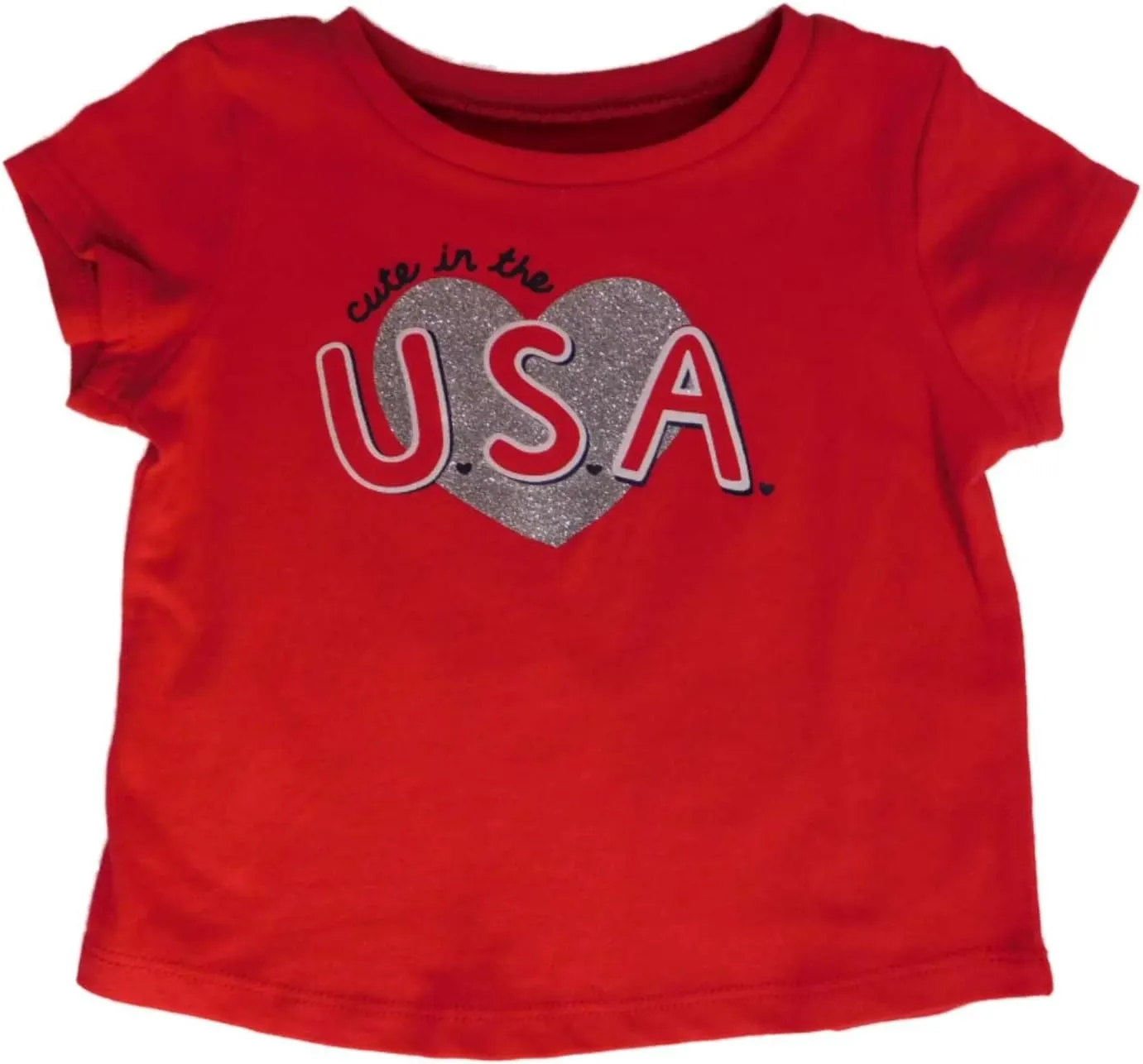 Jumping Beans Infant Girls Red Cute in USA Glitter Heart Patriotic Tee Shirt 18m