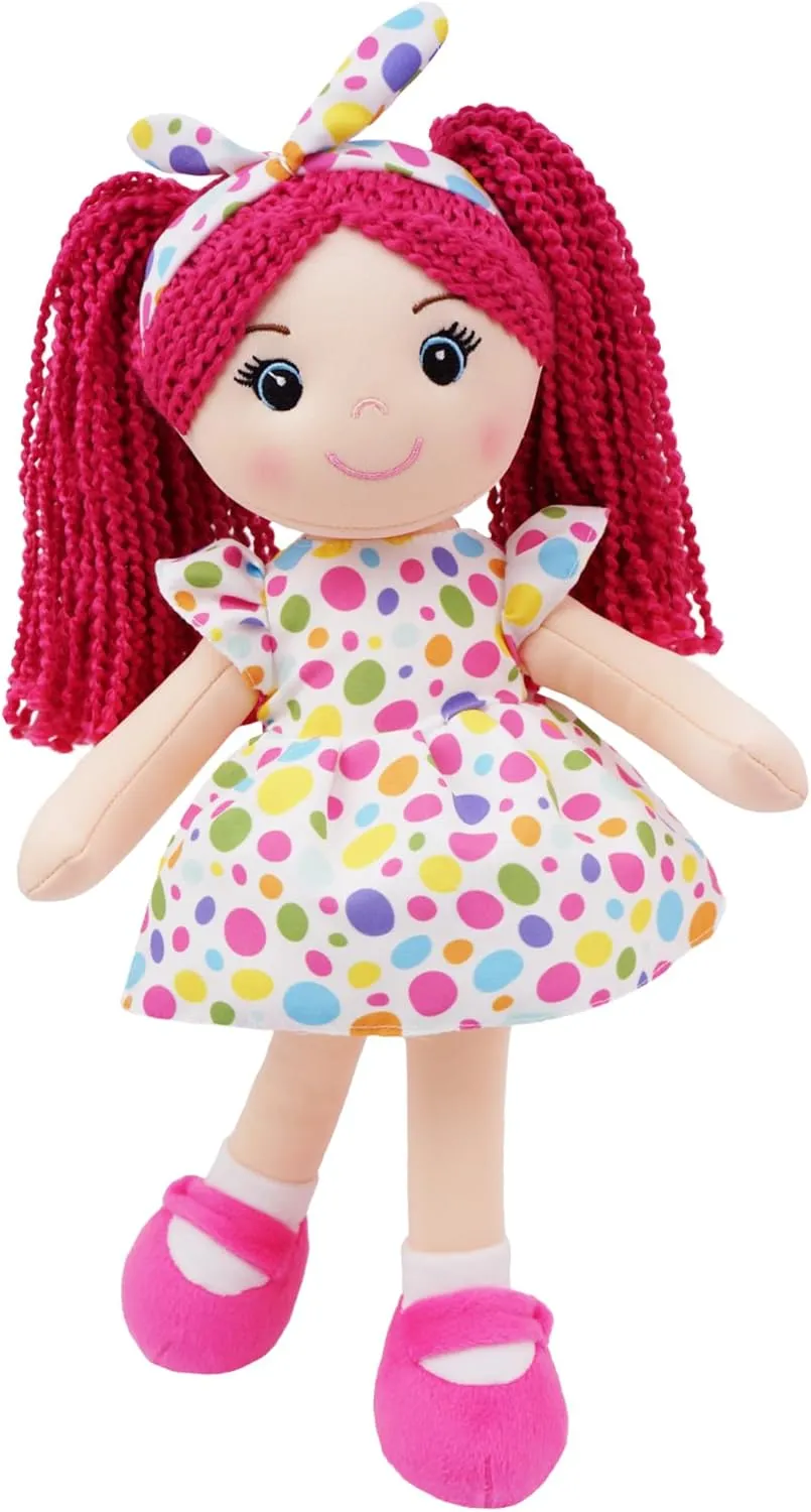 June Garden 14" Snuggle Cuties Sophie - Soft Cuddly Plush Doll Gift for Girls - Huggable Rag Doll - Pink M