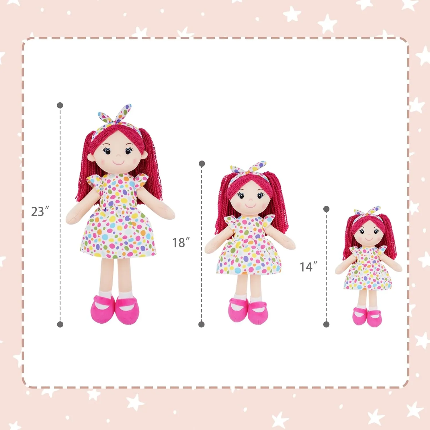 June Garden 14" Snuggle Cuties Sophie - Soft Cuddly Plush Doll Gift for Girls - Huggable Rag Doll - Pink M