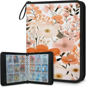 Jungle Flower 3 Ring Trading Zipper Binder Strap, Trading Card Binder 9 Pocket, 900 Pockets Card Holder with 50 Removable Sleeves for Game Cards