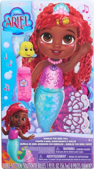 Just Play Disney Junior Bubbles Fun Ariel Doll and Accessories Amazon Exclusive, 8-Pieces, Kids Toys for Ages 3 Up