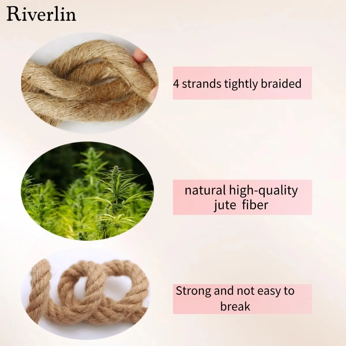 Jute Rope (1/2inchX 100ft) Twisted Hemp Rope for Crafts， Landscaping, Home Décor, and Gardening, Strong and Durable,Suitable for Indoor and Outdoor use