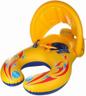 Kalolary Inflatable Baby Swimming Ring, Mommy and Baby Parent-Child Double Person Inflatable Float Seat Swimming Boat with Removable Sun Canopy for Baby and Mom Swim Ring Summer Pool Supplies