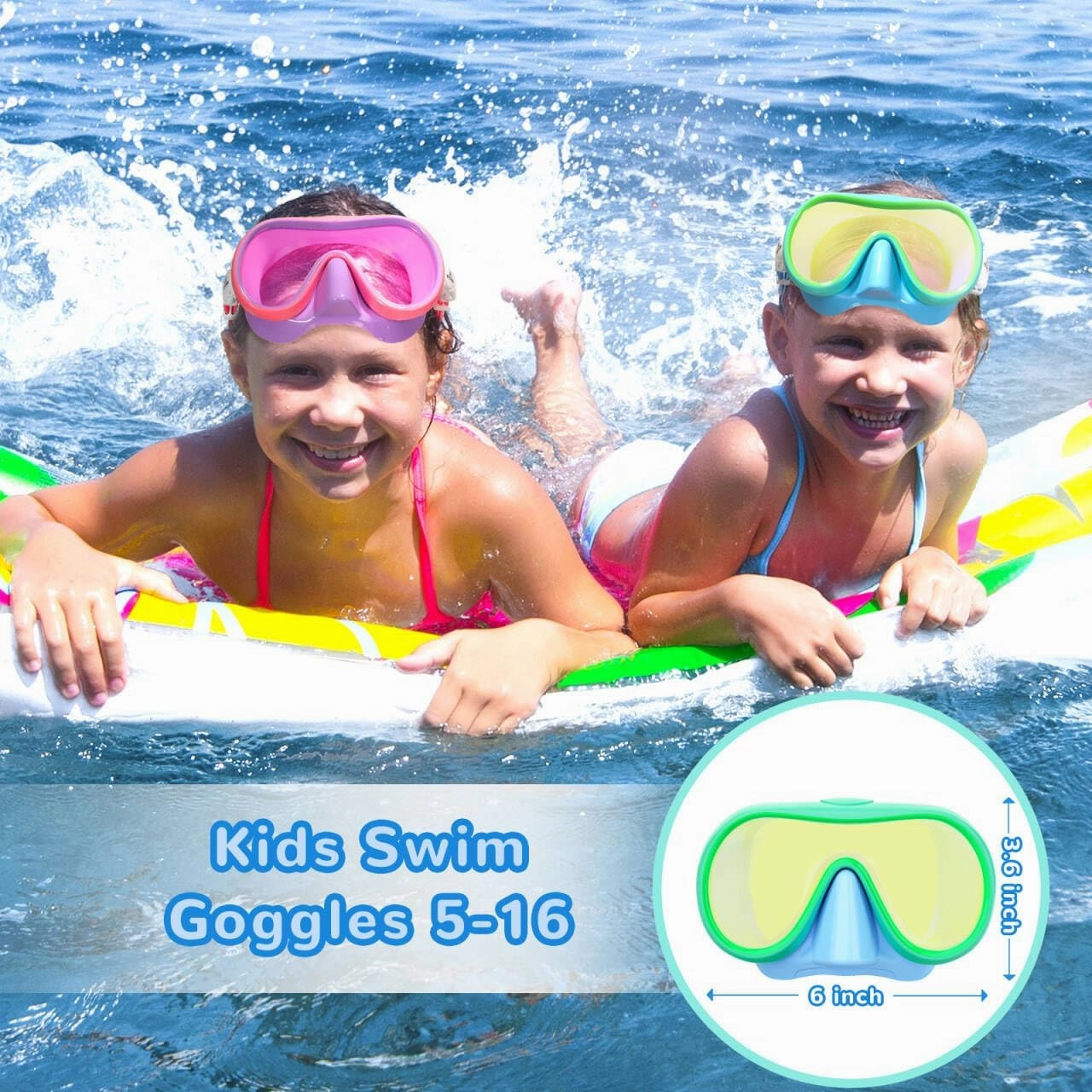 Keary Kids Swim Goggles with Nose Cover for 5-16 Swimming Mask for Toddler Boys Girls Youth Anti Fog
