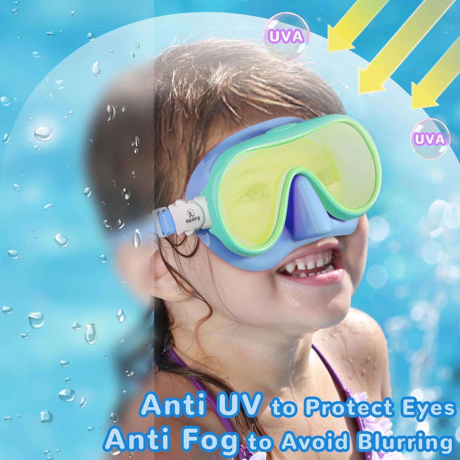 Keary Kids Swim Goggles with Nose Cover for 5-16 Swimming Mask for Toddler Boys Girls Youth Anti Fog