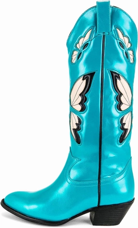keleimusi Butterfly Knee High Boots for Women Cowgirl Autumn Western Almond Toe Shoes