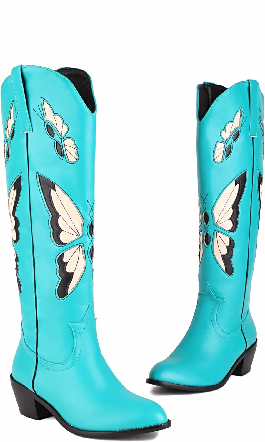 keleimusi Butterfly Knee High Boots for Women Cowgirl Autumn Western Almond Toe Shoes