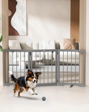 keny Dog Gate Indoor, 3 Panel Freestanding Dog Gates with Support Feet for Stairs, Pet Gates for Doorways Hallways, Foldable Pet Barrier for Puppy Sturdy, 53" L x 24" H, Grey