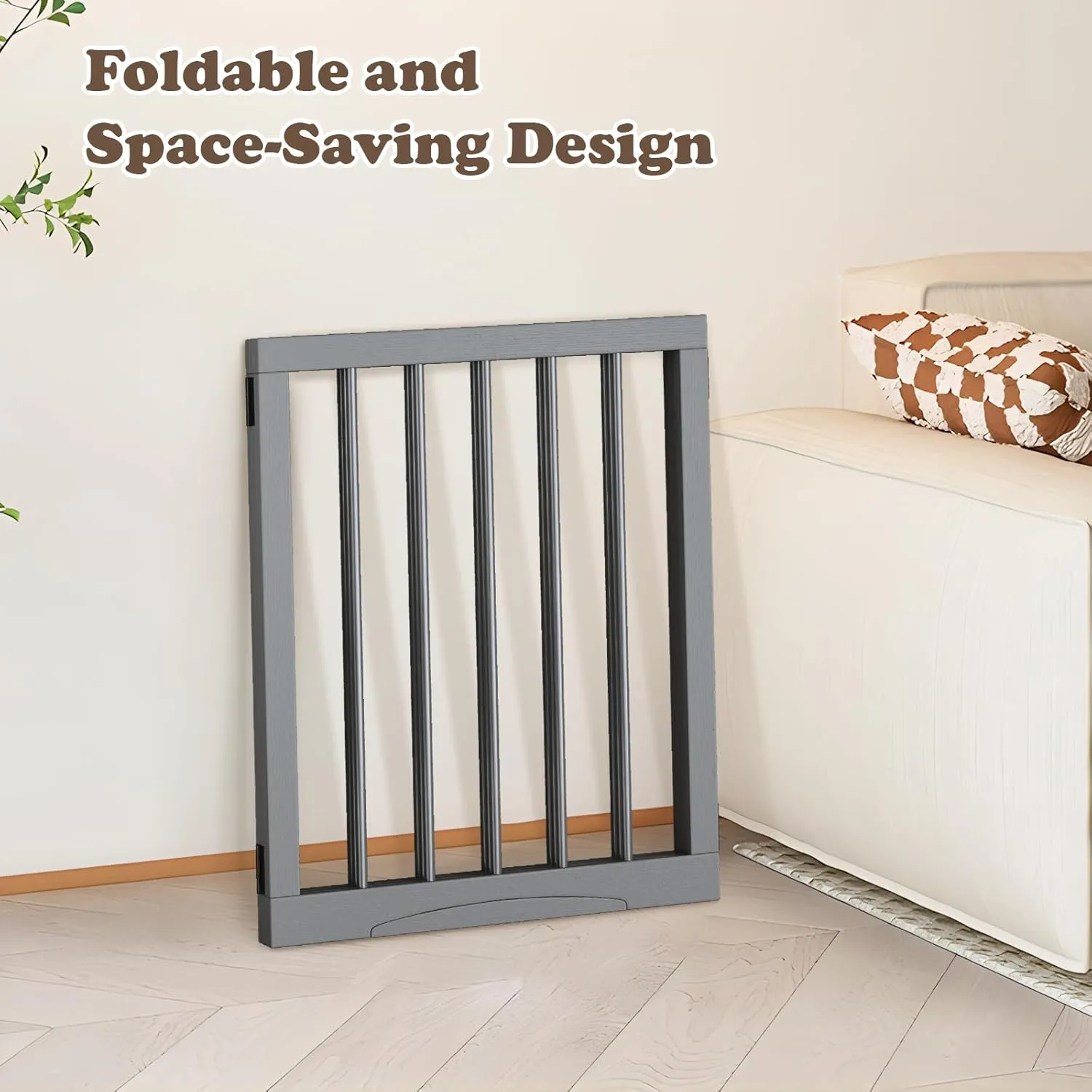 keny Dog Gate Indoor, 3 Panel Freestanding Dog Gates with Support Feet for Stairs, Pet Gates for Doorways Hallways, Foldable Pet Barrier for Puppy Sturdy, 53" L x 24" H, Grey