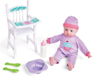 Kidoozie Mealtime Baby Playset - Interactive Doll Feeding Set with Soft Body Doll, High Chair, and Feeding Accessories