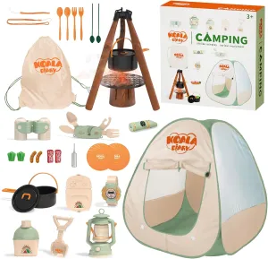 Kids Camping Set – an Indoor/Outdoor Pretend Play Adventure kit Featuring a Tent, Oil lamp, Stove, and More. Perfect for Ages 3 