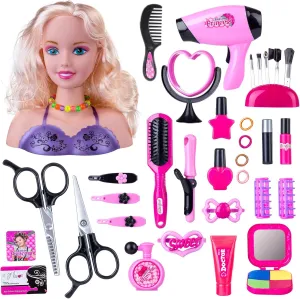 Kids Hair Styling Doll with Makeup Practice, Includes Hair Dryer & Accessories (Purple)