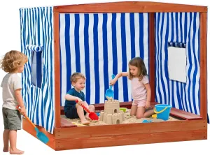 Kids' Outdoor Wooden Sandbox Large，Sandbox with Cover for Backyard with Rainproof and 3 Bench Seats,Outdoor Playhouse Cedar Wood,Sand Protection,Bottom Liner(58 Inch)
