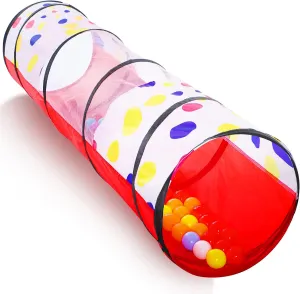 Kids Play Tunnel for Toddlers, Pop Up Crawl Through Tunnel Play Tent for Baby Infant Children or Dog with 2 Mesh Sides, Kids Tunnel Toys or Gift Indoor & Outdoor (Red Crawling Tent with Dots)