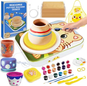 Kids Pottery Wheel Kit with Foot Pedal, USB Power, 3 Clay Packs, Apron, Tools, Complete Mini Pottery Studio for Beginners, Christmas Halloween Arts & Crafts Toy Gift