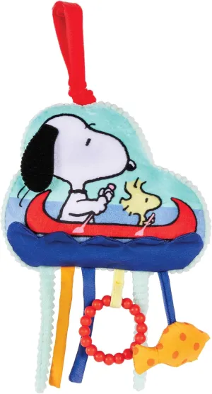 KIDS PREFERRED Peanuts Charlie Brown Snoopy and Woodstock Baby Pulldown Sensory Toy for Kids & Toddlers with Teether Rattle & Stroller Car Seat Loop