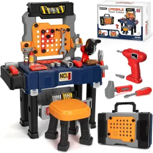 Kids Tool Bench with Electric Drill and Chair, Christmas Birthday Gift for Boys Girls Age 3,4,5  Fun Play Kids Workbench, Transformable Toddler Tool Box Set, Construction Tool Toys for Toddler 3-5