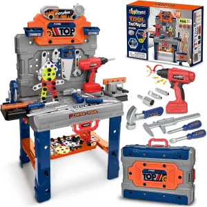 Kids Tool Bench with Realistic Electric Drill, 132 PCS Toddler Tool Set, Birthday Toys for Kids Ages 3 4 5 6 7 8, Toddlers Tool Box & Workbench, Kid Tools Set for Boys Girls 3-5 6-8