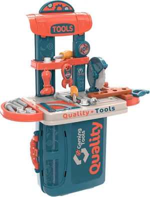 Kids Tool Set — 3 in 1 Portable Workbench & Suitcase Playset, Compact Construction Kit with Pretend Tools, Storage & Travel Design for Boys Ages 3 
