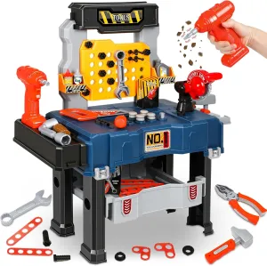 Kids Tool Set with Workbench Realistic Tool Pretend Play Toys for 3 4 Year Old Boy Toys Electric Drill Transformable Construction Learning Toy Work Bench Christmas Birthday Gift Toddler Girl Age 3-5