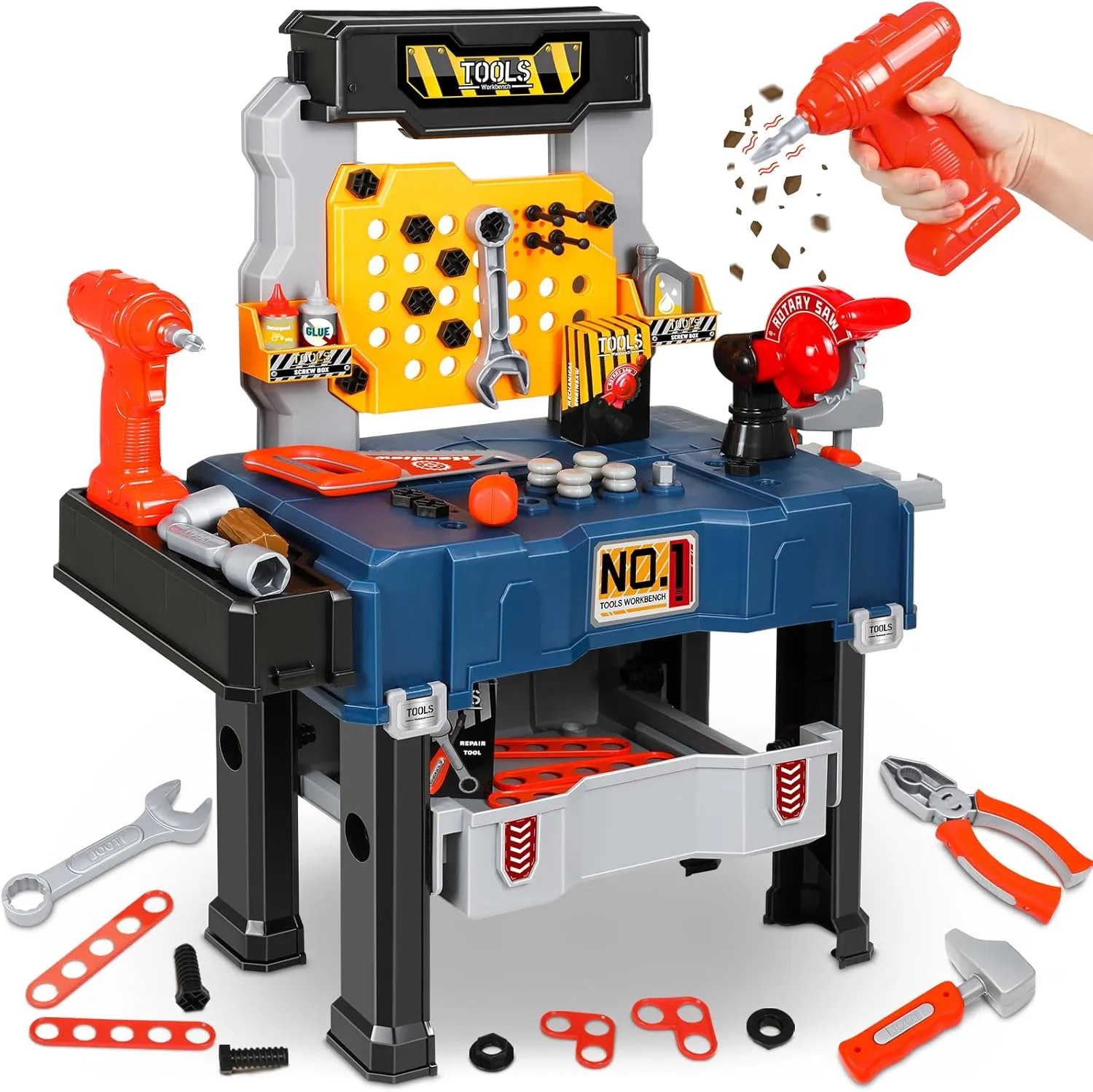 Kids Tool Set with Workbench Realistic Tool Pretend Play Toys for 3 4 Year Old Boy Toys Electric Drill Transformable Construction Learning Toy Work Bench Christmas Birthday Gift Toddler Girl Age 3-5
