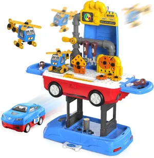 Kids Tool Set, Work Tool Bench with 69 Realistic Toy Tools and Accessories, Transformable Tool Set, Toddler Bench Pretend Play Learning and Tool Set for Toddlers Boys & Girls Age 3 
