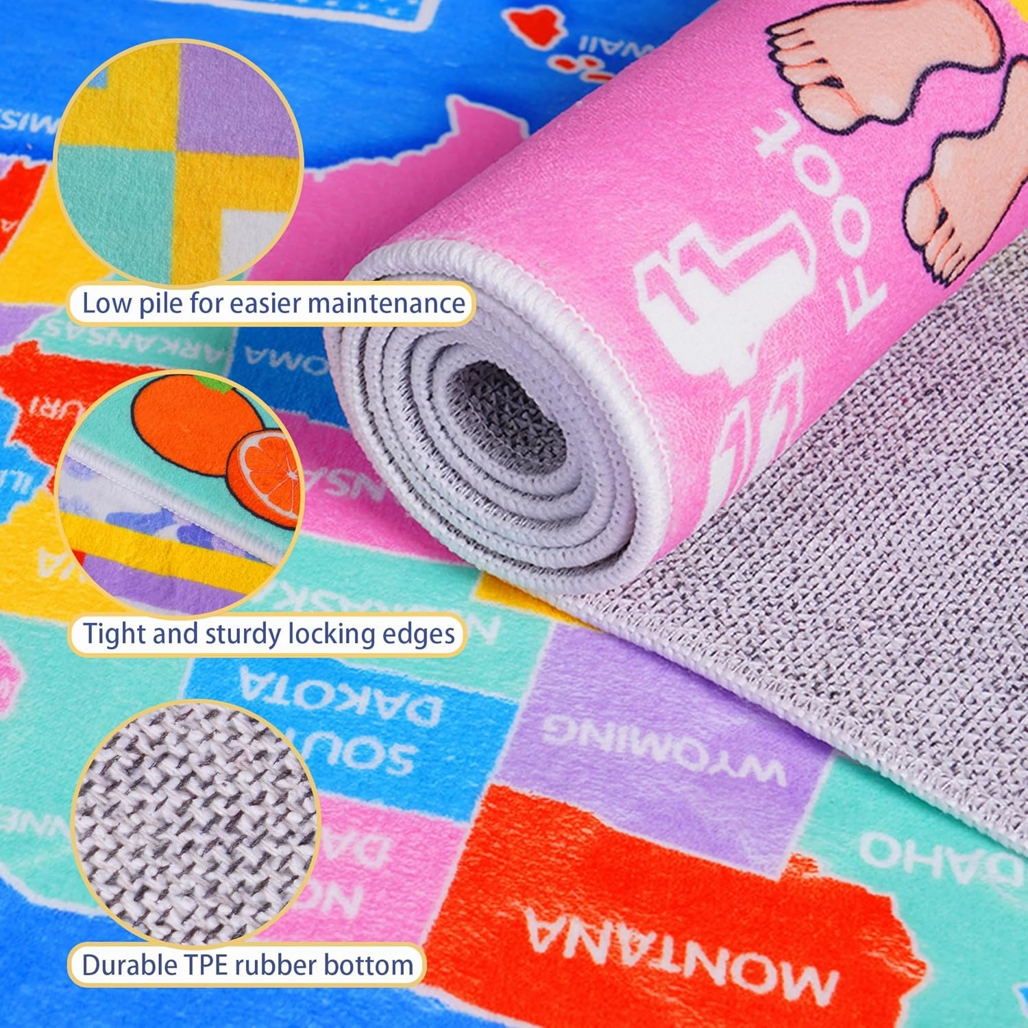 Kids Rugs for Playroom - Soft & Non-Slip 3x4 Feet Educational Rug for Learning ABC Alphabet, Numbers, Shapes & Map, Washable Classroom Rug for Toddler Nursery & Kids Room Decor