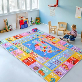 Kids Rugs for Playroom - Soft & Non-Slip 3x4 Feet Educational Rug for Learning ABC Alphabet, Numbers, Shapes & Map, Washable Classroom Rug for Toddler Nursery & Kids Room Decor