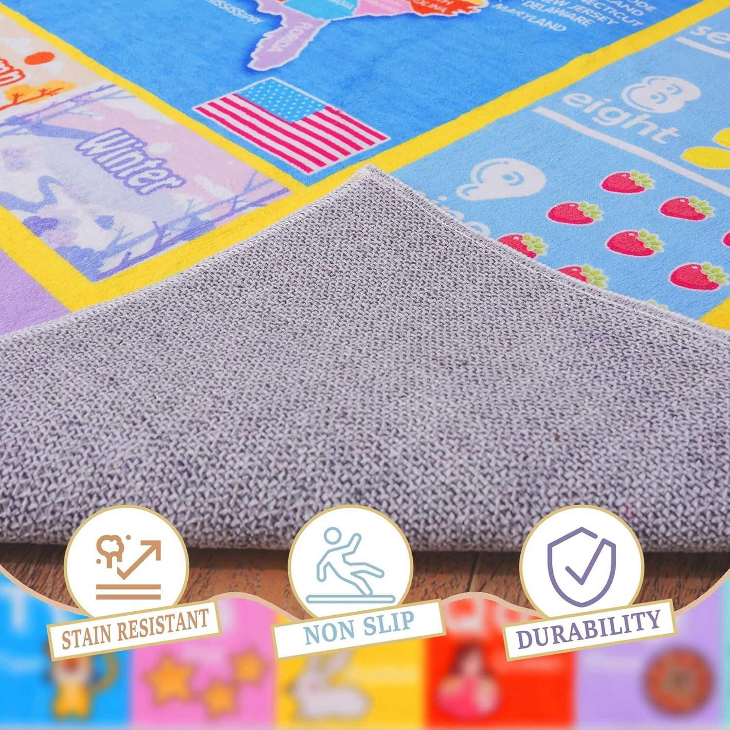 Kids Rugs for Playroom - Soft & Non-Slip 3x4 Feet Educational Rug for Learning ABC Alphabet, Numbers, Shapes & Map, Washable Classroom Rug for Toddler Nursery & Kids Room Decor