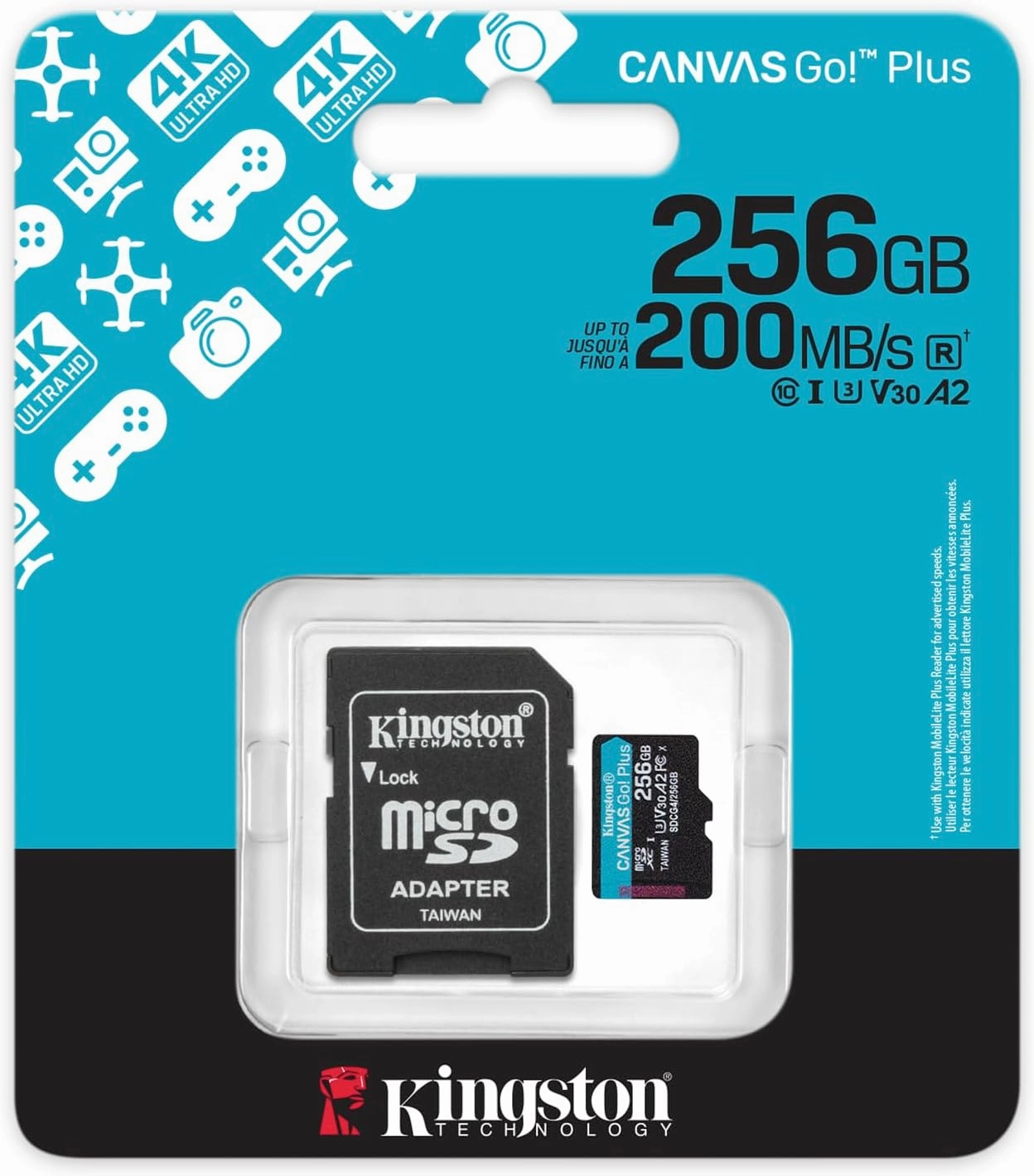 Kingston Canvas Go Plus 256GB microSD Card | Up to 200MB/s | Class 10, UHS-I, U3, V30, A2 | SDCG4/256GB