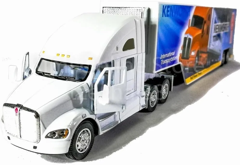 KiNSMART Kenworth T700 Container Truck, 1:68 Scale, Die Cast Metal Model, White with Decals, Pullback Action