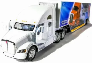 KiNSMART Kenworth T700 Container Truck, 1:68 Scale, Die Cast Metal Model, White with Decals, Pullback Action