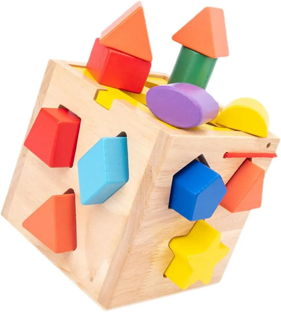 Kisangel 1 Set Box Shape Matching Educational Geometric Building Blocks for Preschoolers Natural Portable Storage Box Enhances Parent Interaction Improves Sorting Skills