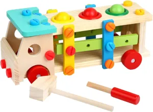 Kisangel DIY Assemble Wooden Building Car for Construction Building Blocks Enhances Creativity Manual Skills Color Recognition Wooden Material Fun Educational