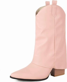 KiutSymo Sparkly Mid Calf Cowgirl Boots For Women Pointed Toe Pull-on Tabs Sequins Cowboy Boots