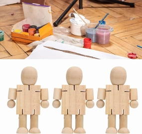 KJH Wooden Flexible Robot, Exercise Hands on Ability Flexible Joints Birch Material Wooden Cubebot for Handicraft School and Classes Set of 2