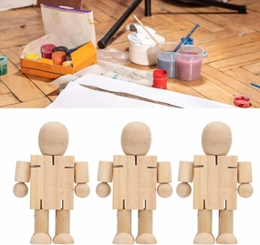 KJH Wooden Flexible Robot, Exercise Hands on Ability Flexible Joints Birch Material Wooden Cubebot for Handicraft School and Classes Set of 3